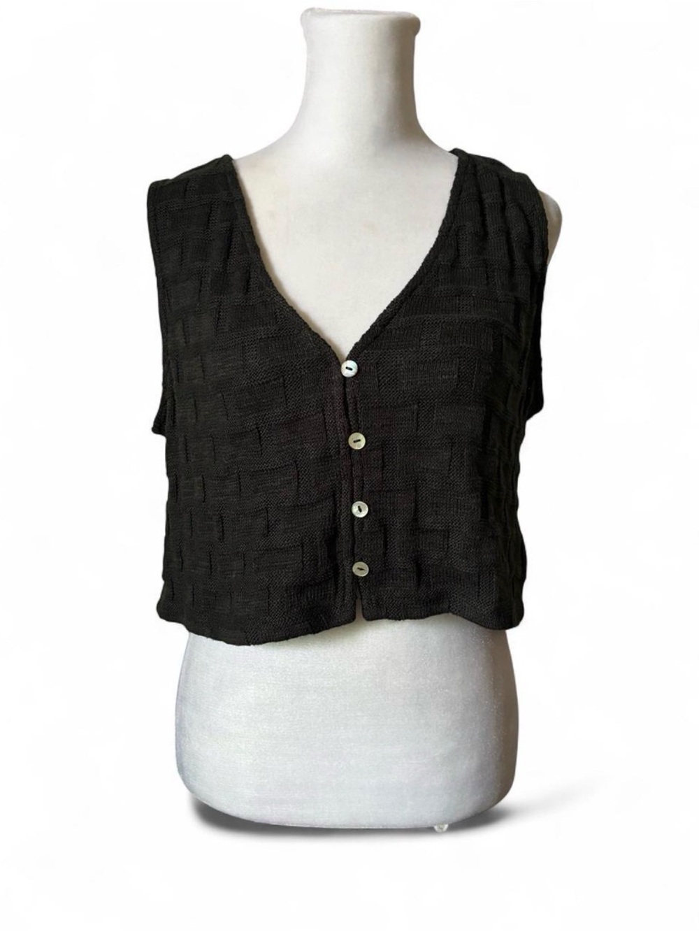 Madewell Black Knit Button Front Cropped Sweater Vest Tank Top size Medium - Picture 2 of 7